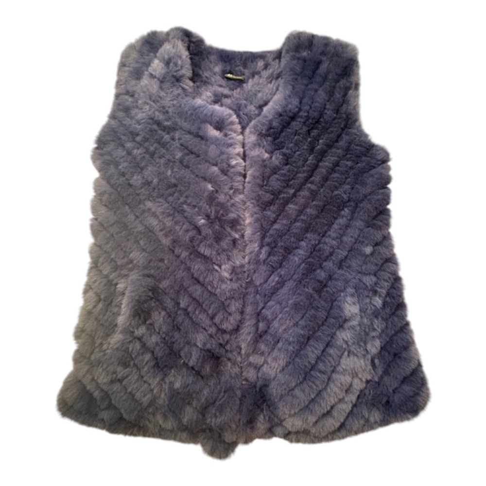 Love Token Faux Fur Vest Womens M Blue Chevron Shag Open Front